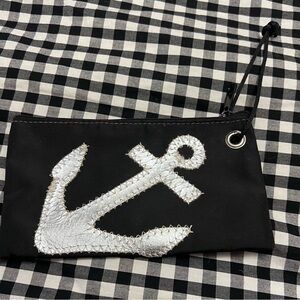 Black Sea Bags Maine Pouch with Silver Anchor Design and zipper 5x8 inches #B-4